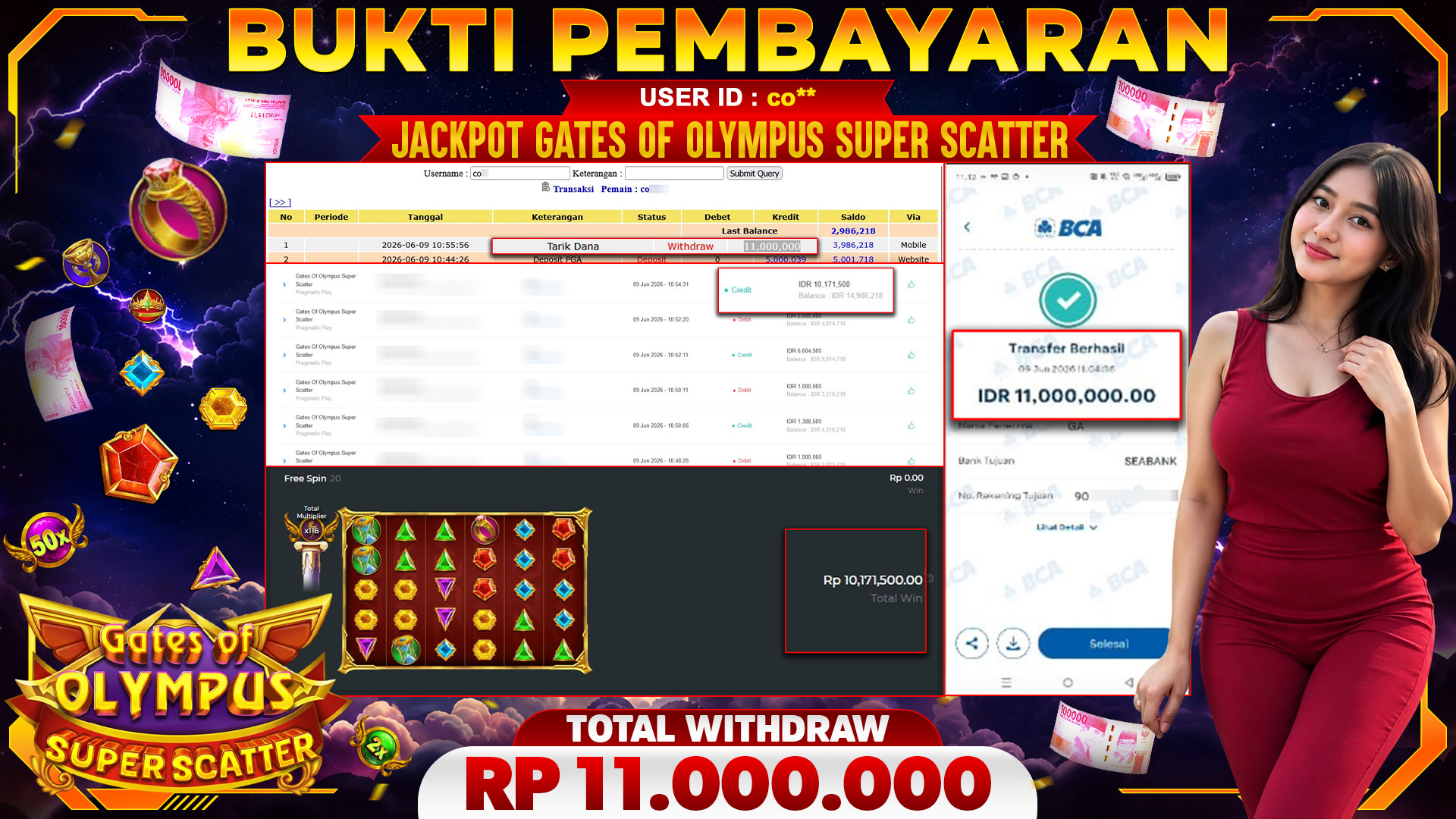 🏆 SELAMAT KEPADA PEMENANG JACKPOT DI Gates Of Olympus Super Scatter - Pragmatic Play 11,000,000🏆