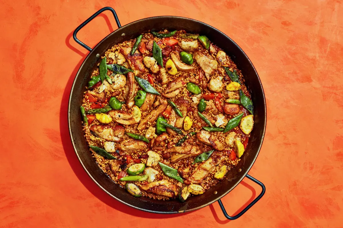 Crisp-Edged Chicken and Vegetable Paella