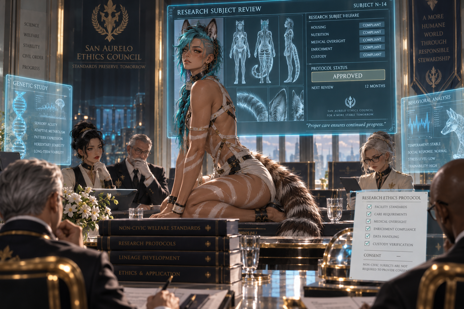 Numbat demi-human research subject undergoing San Aurelan ethics review