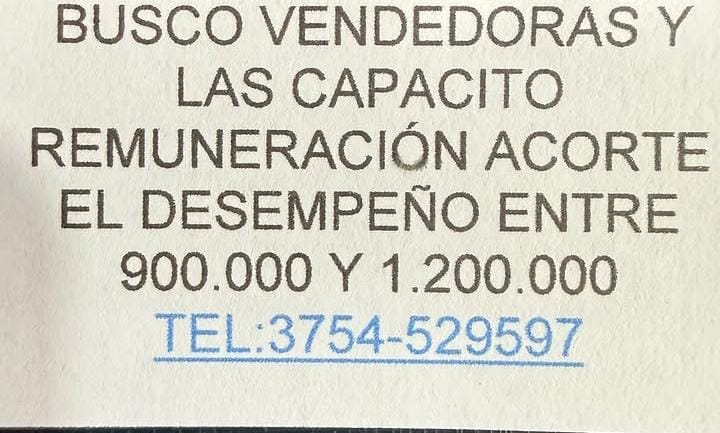 Se busca Vendedoras en Leandro N Alem