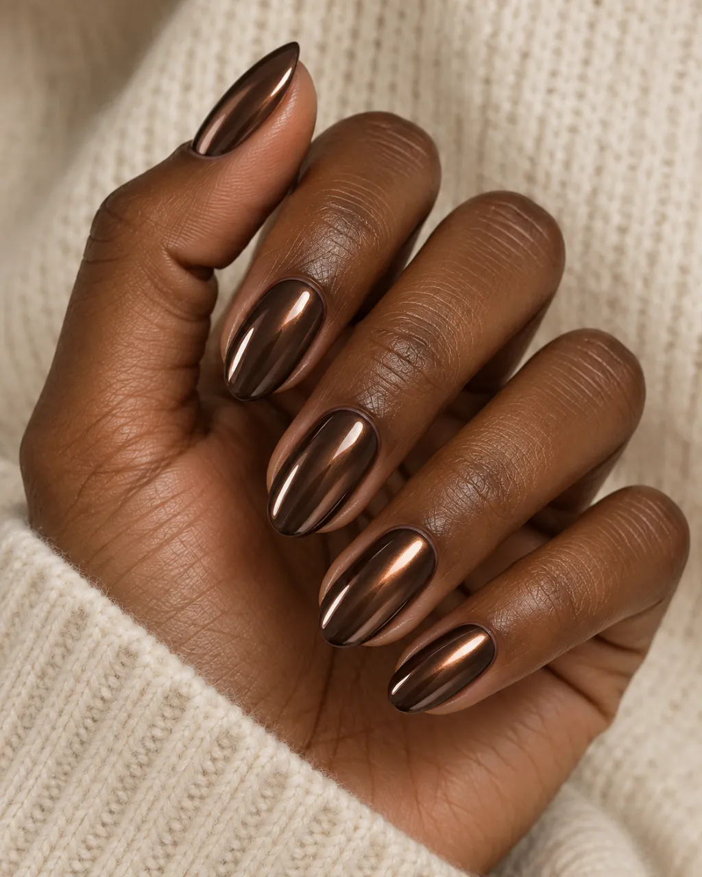 Espresso Chrome Glaze manicure inspiration for chocolate brown nail ideas