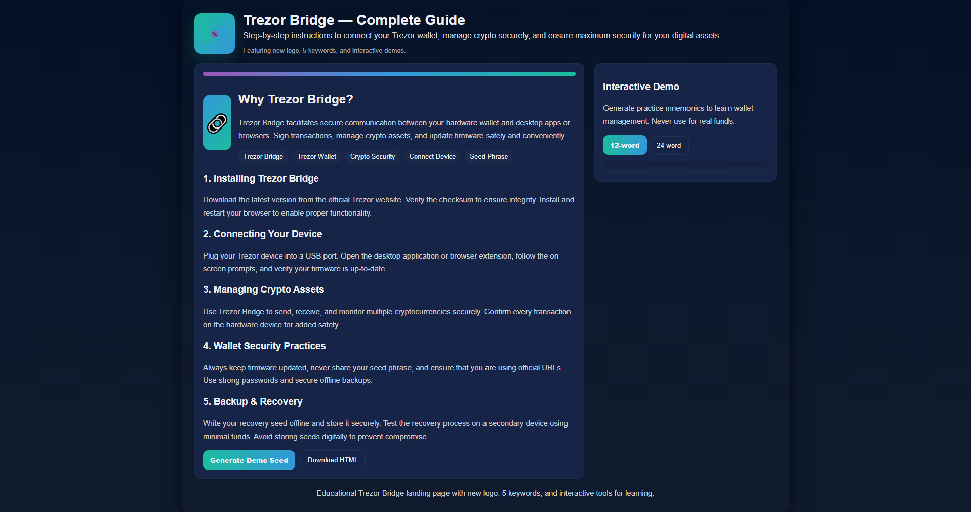 Forensic screenshot of trezer-bridge-cripto.pages.dev showing the phishing page layout