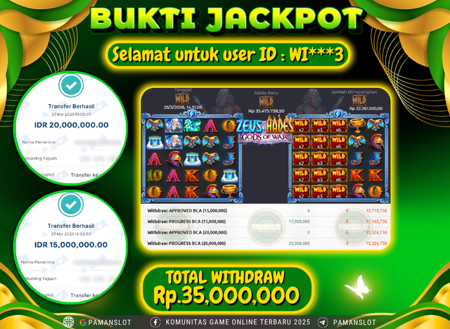 Selamat kepada Member PAMANSLOT Game PP - Zeus vs Hades - Gods of War :  WI***3