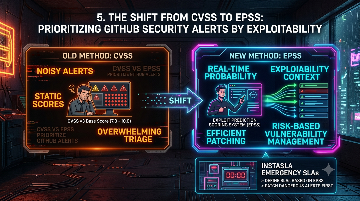 The Shift from CVSS to EPSS Prioritizing Git Hub Security Alerts by Exploitability