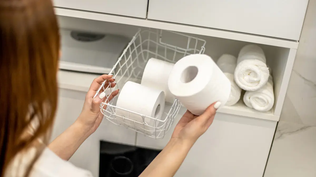 O raftă de perete DIY transformă hârtia de toaletă în spațiu de stocare