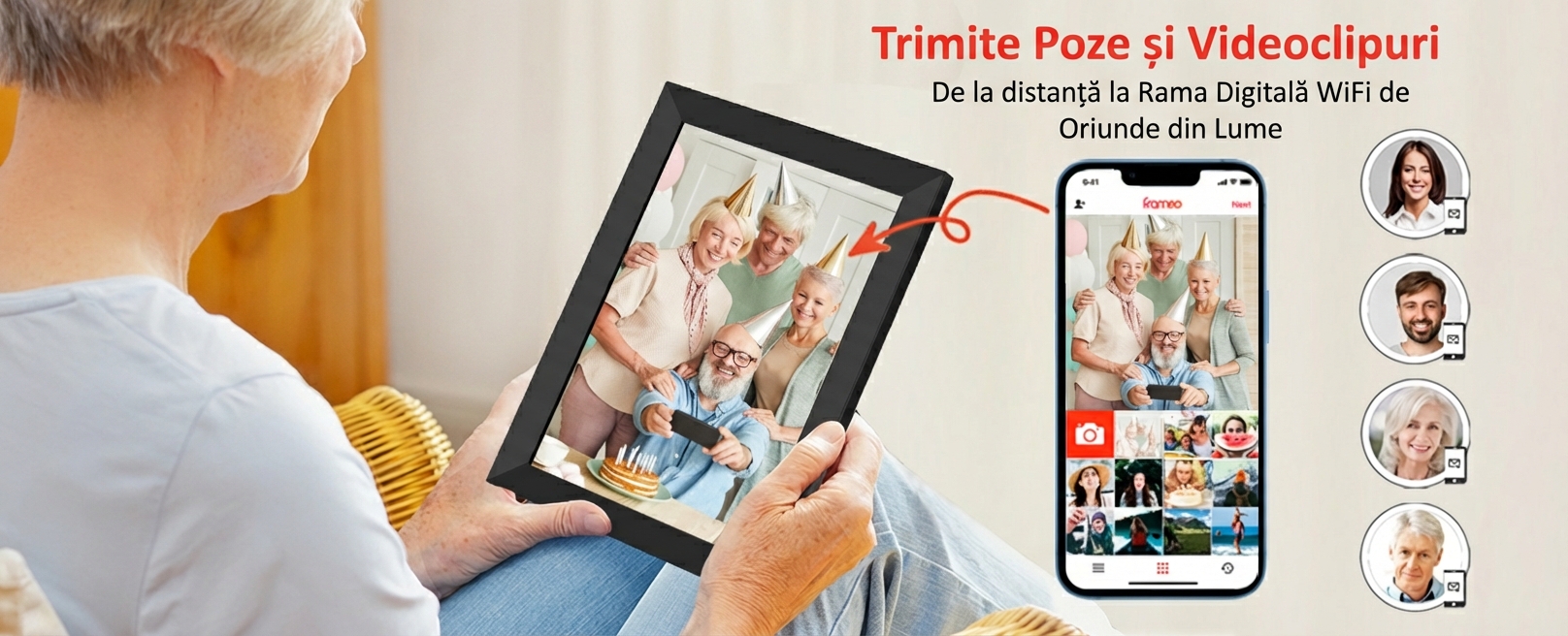 Rama Foto Digitala XPQKDC®, WiFi, Aplicatie Frameo, Display 10.1 inch IPS HD 1280x800, Memorie 32GB, Ecran Tactil, Rotire Automata, Slot MicroSD, Transfer Instant Poze si Video, Negru - XPQKDC - rama foto digitala, frameo, wifi, ecran tactil, 10.1 in