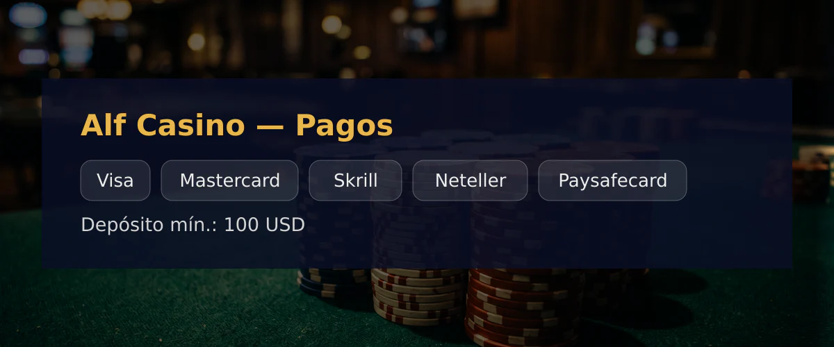 Alf Casino — Pagos: Visa, Mastercard, Skrill, Neteller, Paysafecard