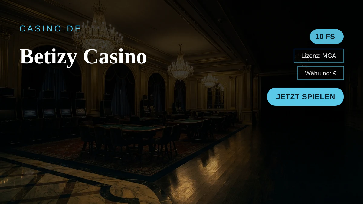 Betizy Casino — Willkommensbonus 150% bis max. €1.000 + 10 FS, Zahlungen: Visa, Mastercard, Sofort, Apple Pay, Google Pay Betizy Casino — Willkommensbonus 150% bis max. €1.000 + 10 FS, Zahlungen: Visa, Mastercard, Sofort, Apple Pay, Google Pay