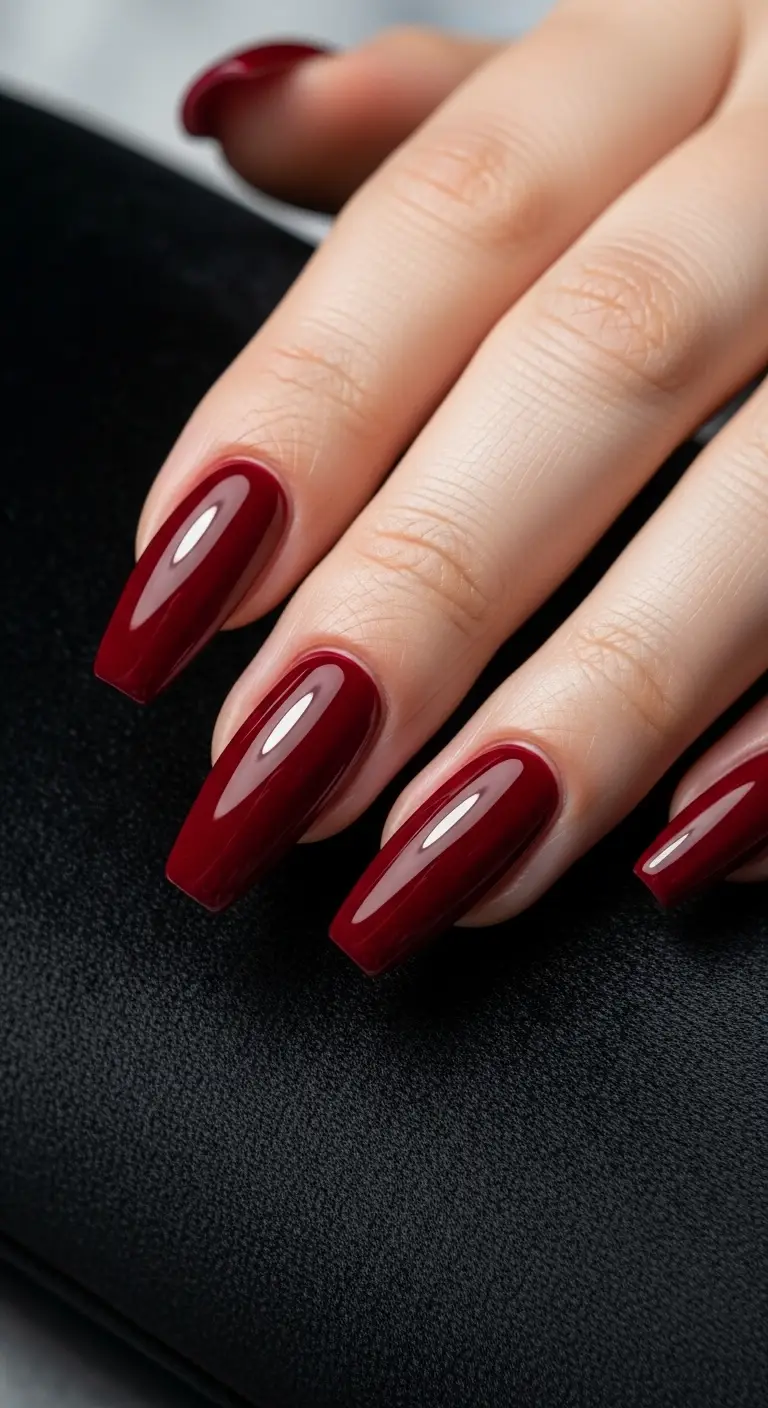 Deep Cherry Red Coffin Nails