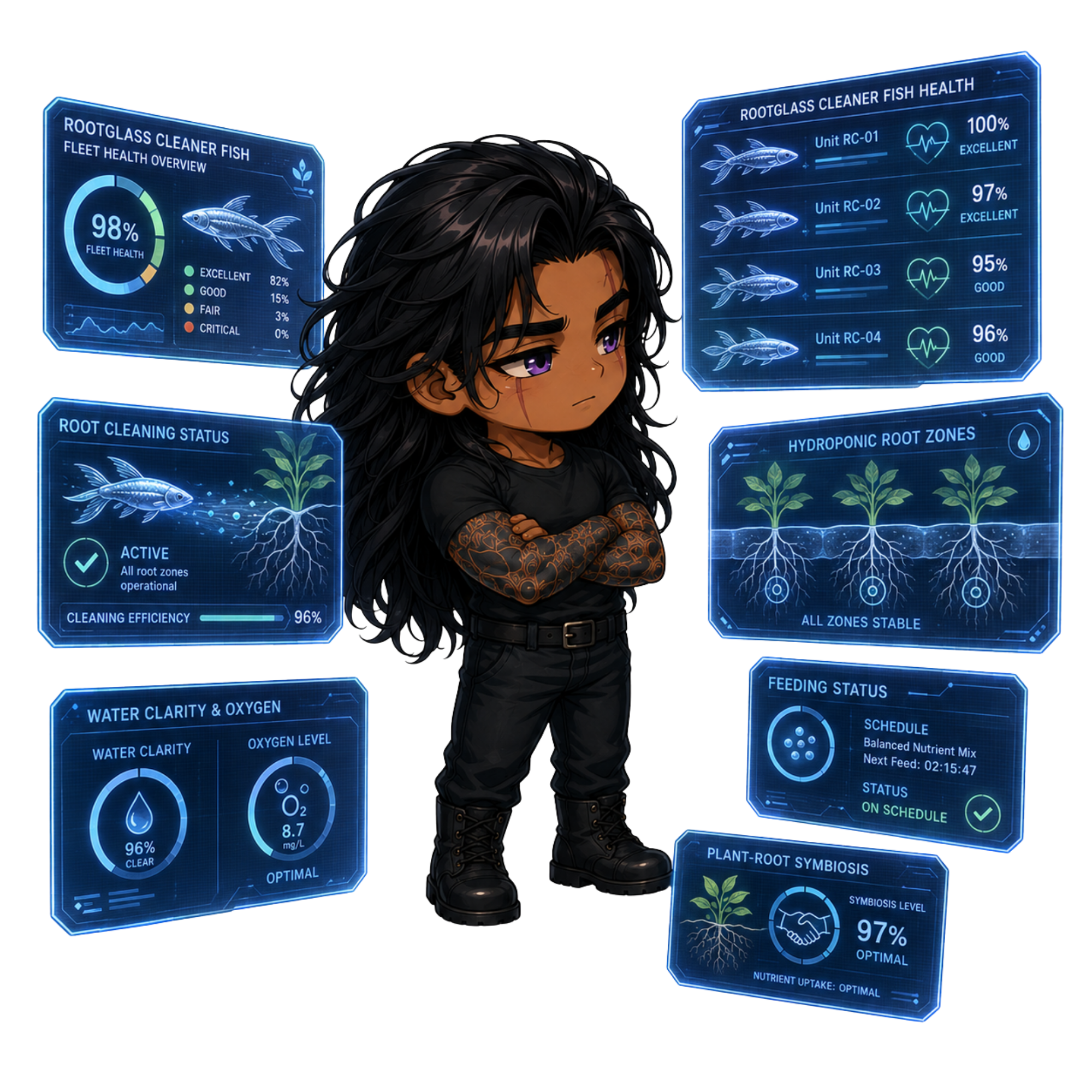 Mizu checking holoscreens