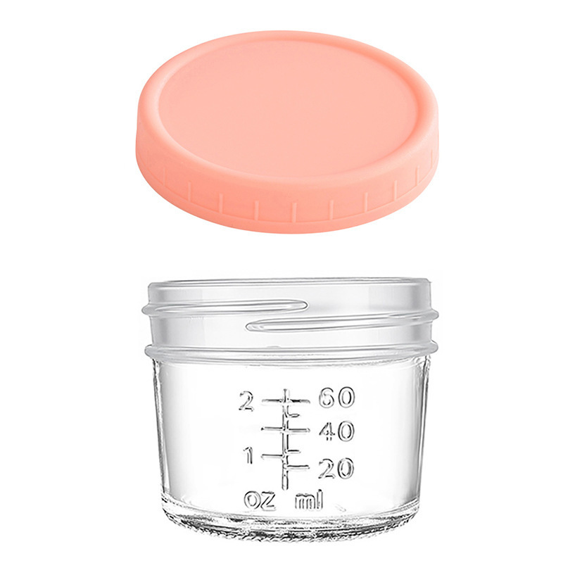 Pink lid 4oz Glass Storage Jars with Leakproof Lids and Measurement Marks - BPA Free, Microwave and Dishwasher Safe, Ideal for Homemade Purees, Sauce, and Portion Control