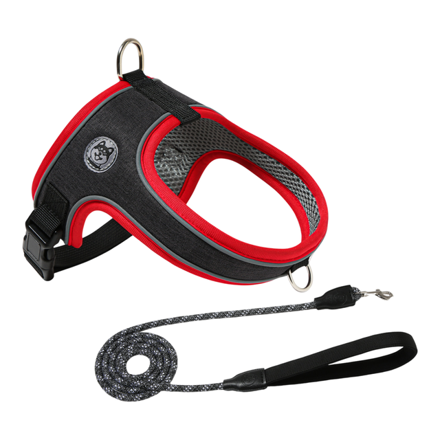 M Size Black Waterproof Reflective Saddle-Style Dog Harness & 1.5M Leash Set - Breathable Anti-Choke Escape-Proof Step-In Walking Gear