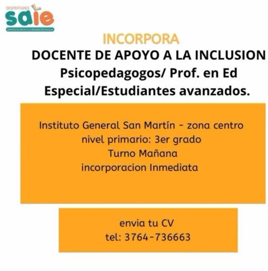 Se busca Docente de Apoyo a la inclusión en Posadas