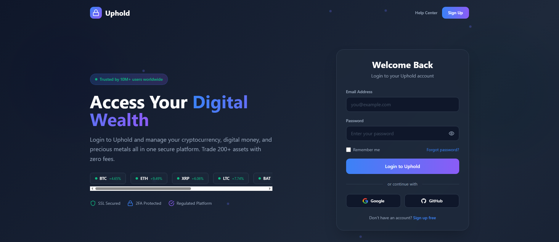 Forensic screenshot of uphold-login-uss.created.app showing the phishing page layout