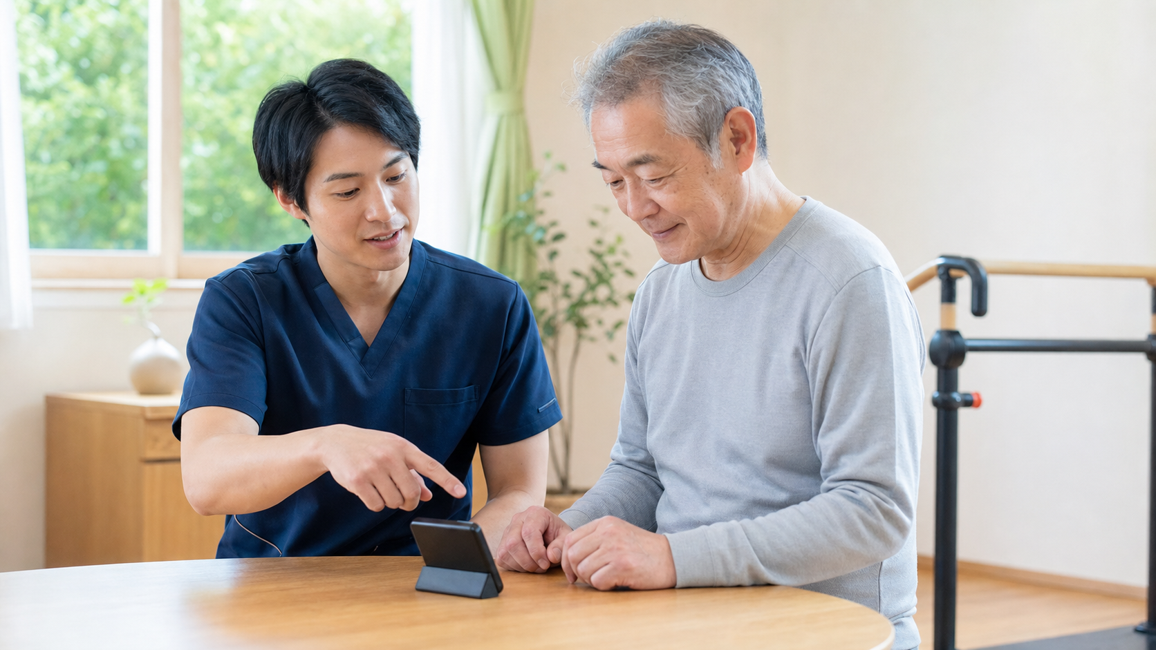 本人の歩くテンポに合わせて音のテンポを設定する様子