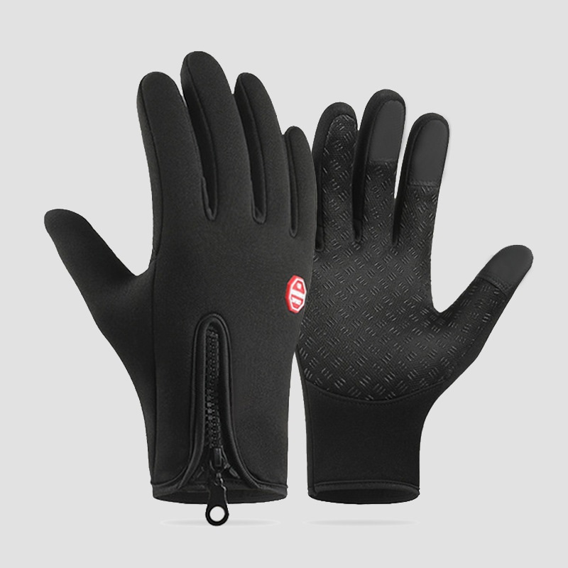 Black M size Winter Outdoor Cycling Gloves - Touch Screen Compatible Windproof Waterproof Non-Slip Palm Thermal Fleece Gloves for Cycling, Skiing, Hiking and Sports