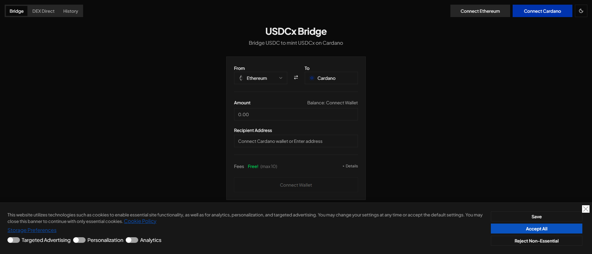 Screenshot of usdcx.eu