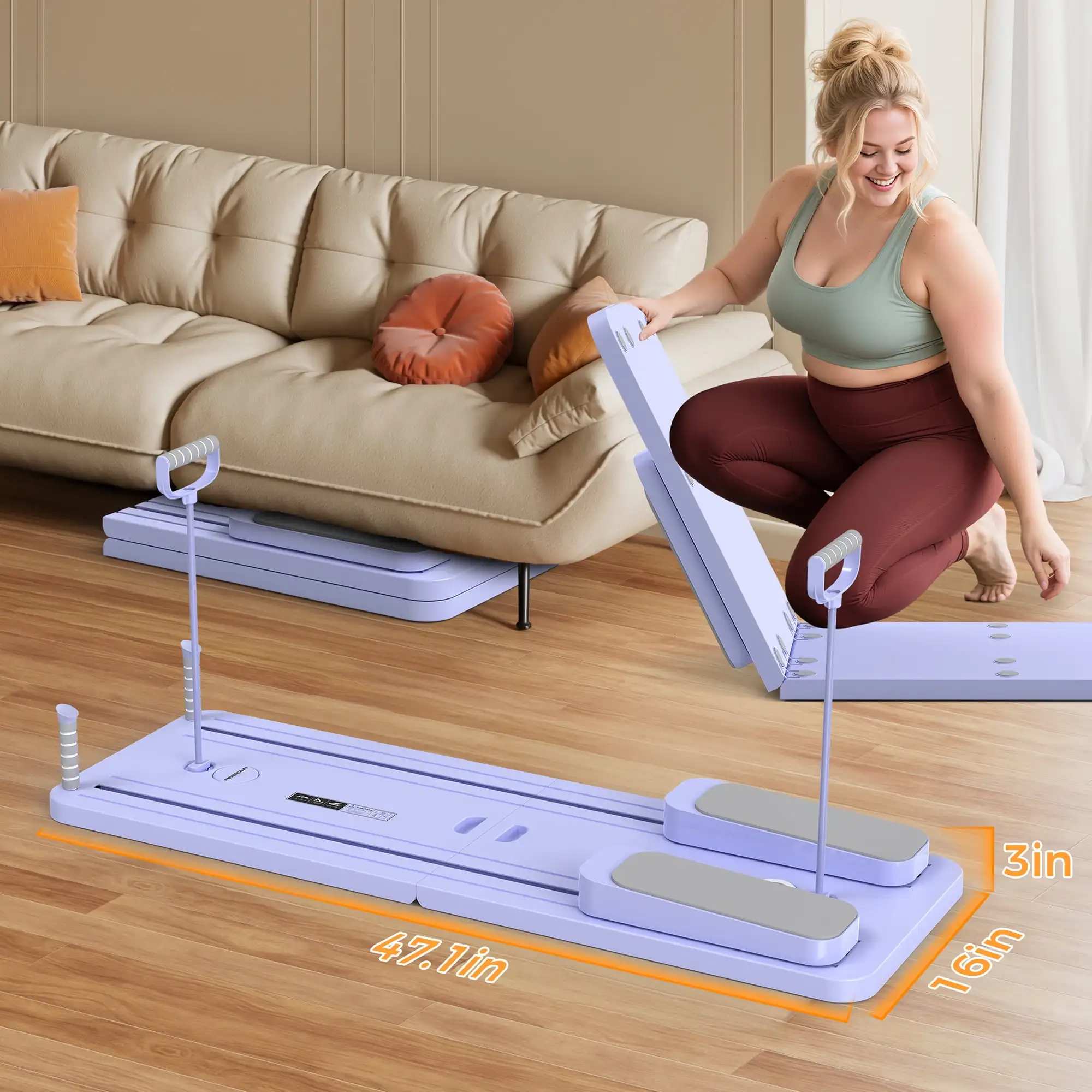 FED 5 in 1 Folding Pilates Board, Pilates Reformer Set with 300 LBS Weight Capacity, Portable Home Pilates for Woman (Purple) view 5