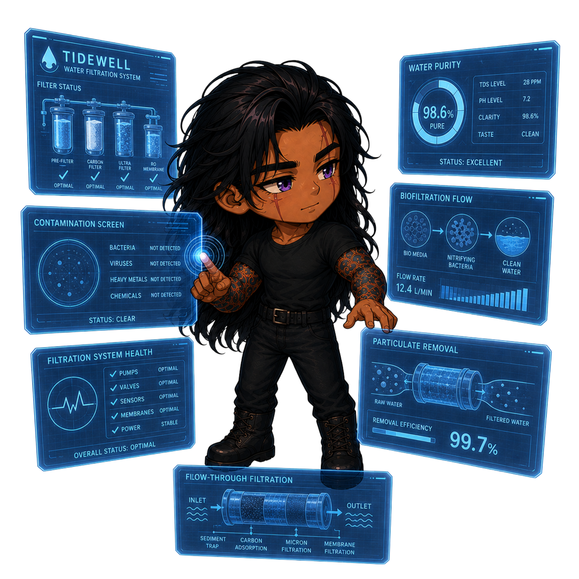 Mizu checking holoscreens