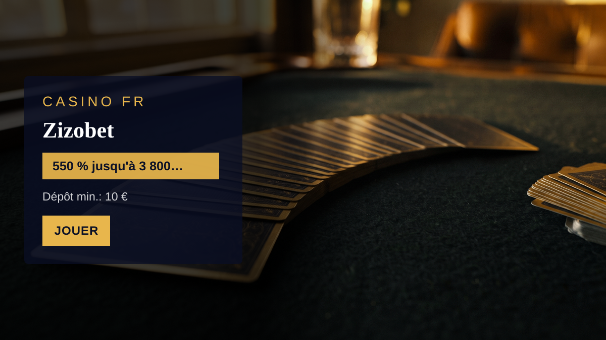 Zizobet casino — bonus de bienvenue 550 % jusqu'à 3 800 € + 50 FS, paiements: Visa, Mastercard, Apple Pay, Google Pay, MiFinity