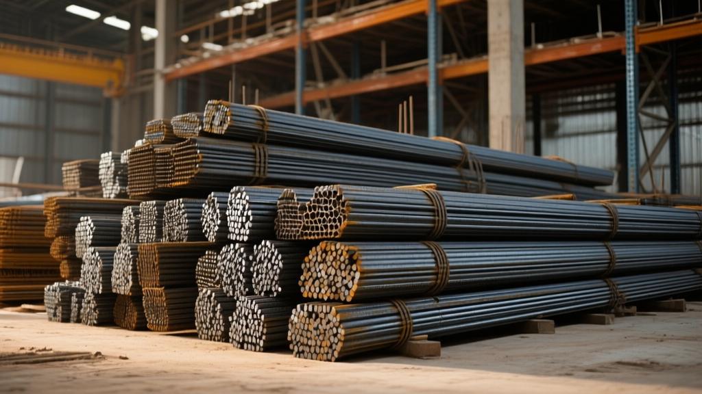 Rungta TMT steel bars at construction site warehouse