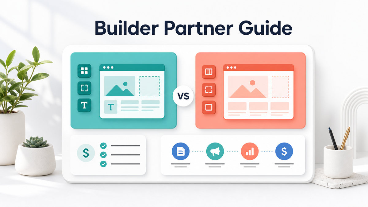 Elementor vs Beaver Builder affiliate program comparison shown as two abstract builder panels