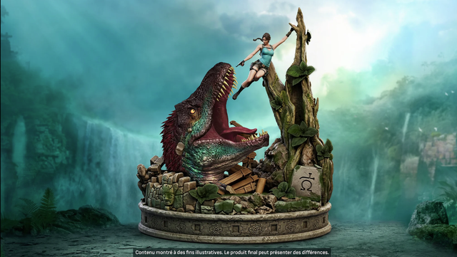 Statue Lara Croft vs le T Rex