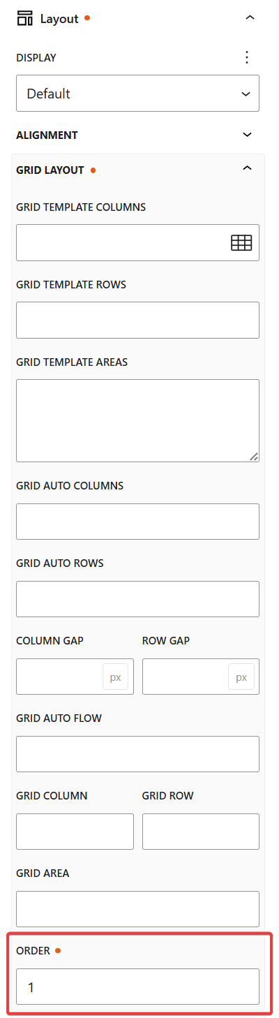 Change grid container ORDER value