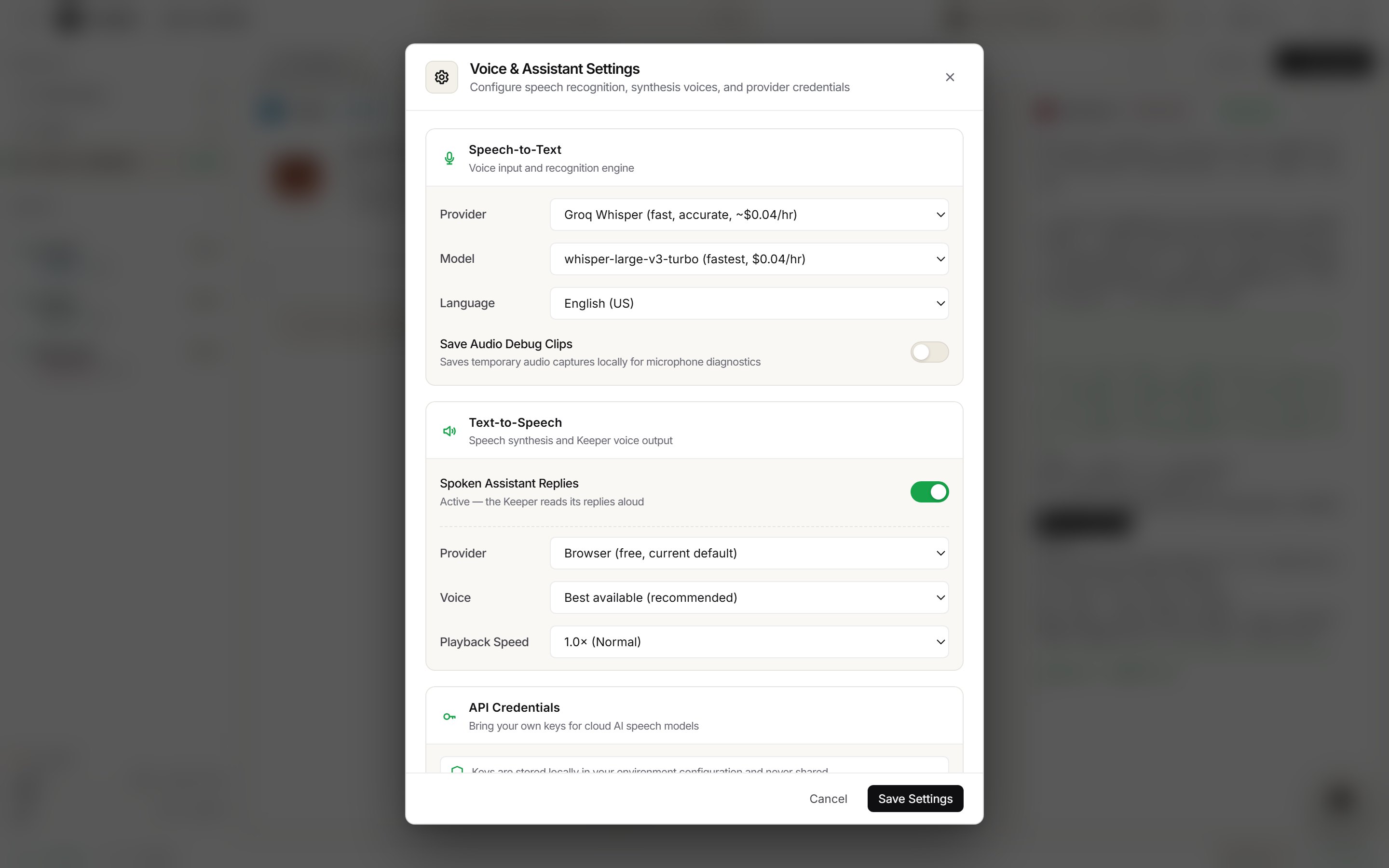 voice engines and settings