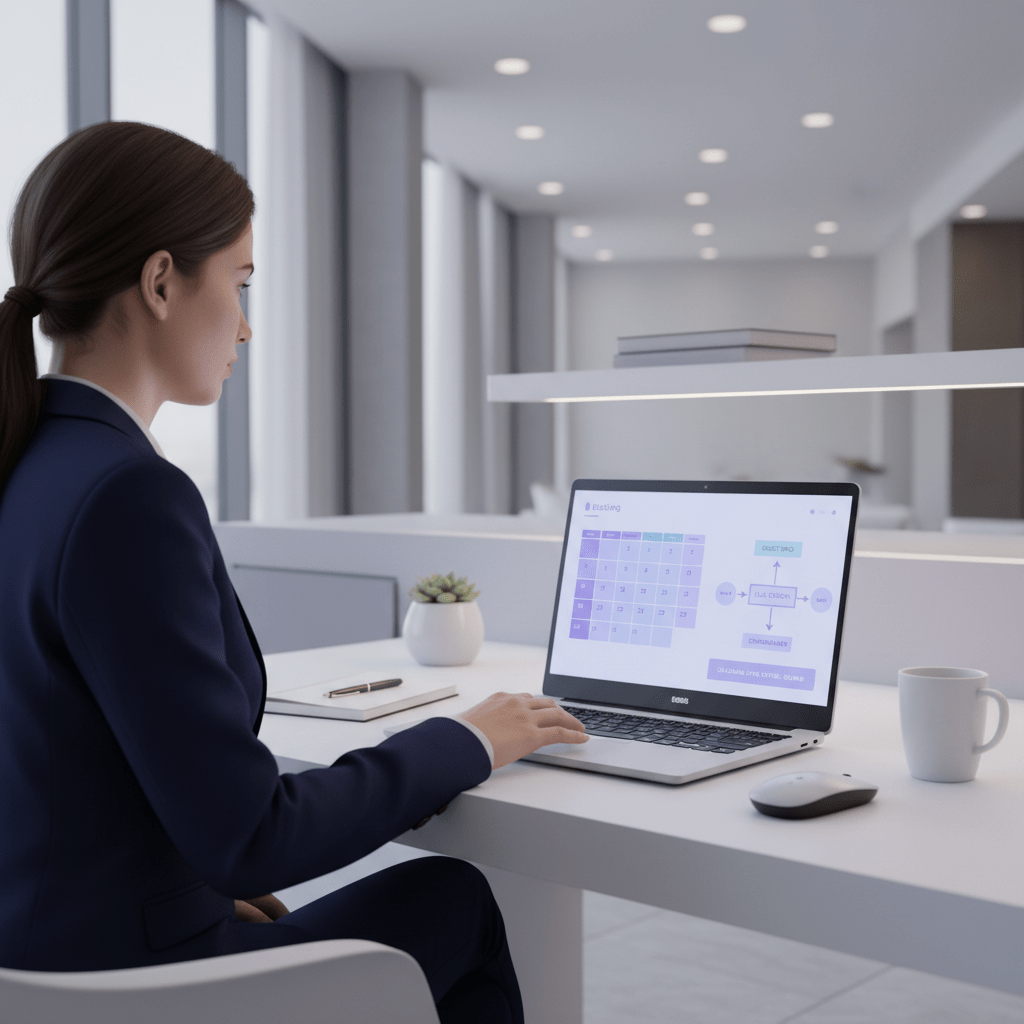 Hotel manager reviewing booking dashboard with calendar sync