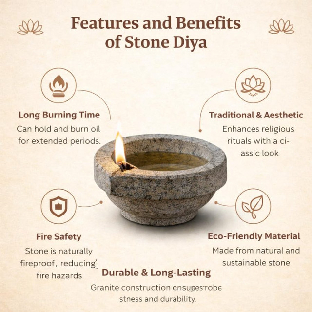 Stone Diyas for Pooja, Handcrafted Natural Stone Oil Lamps f — photo 2