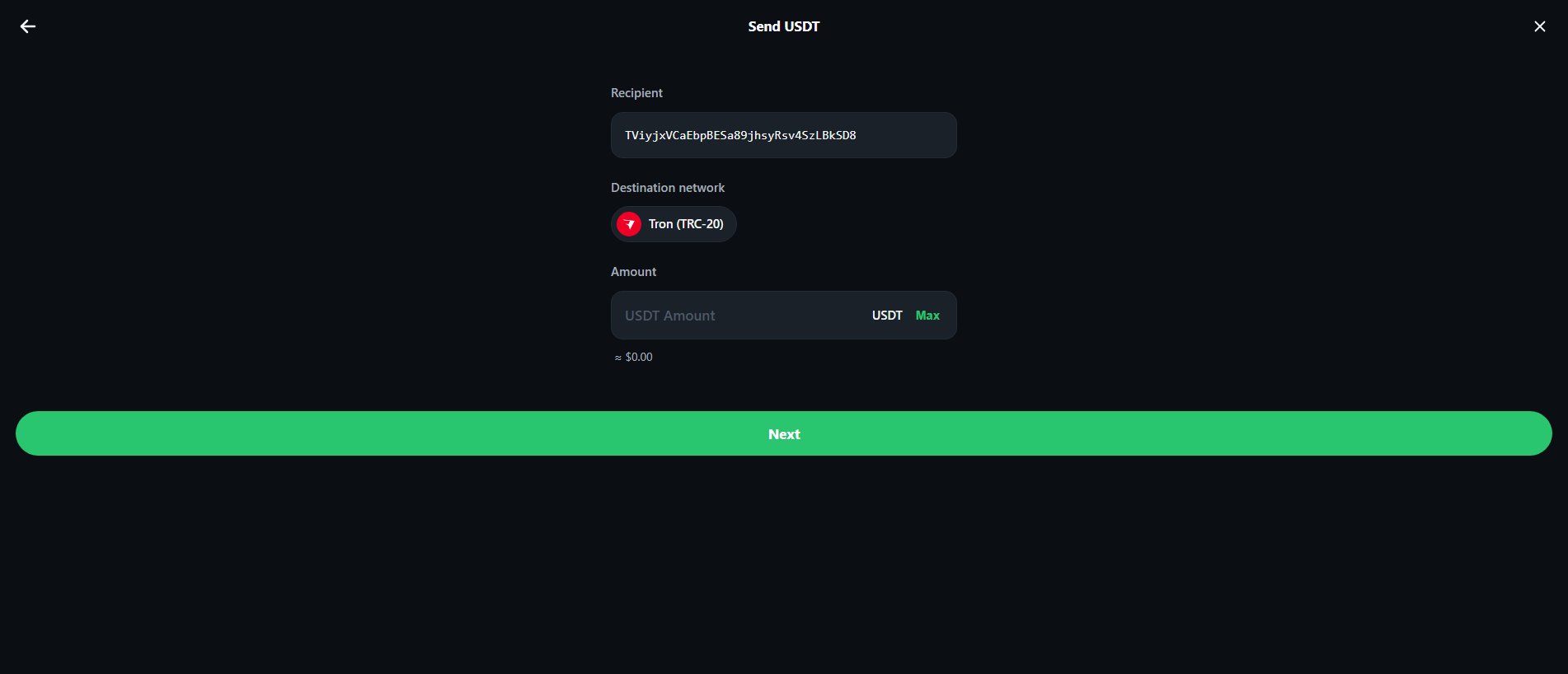 Screenshot of sendusdttron.com