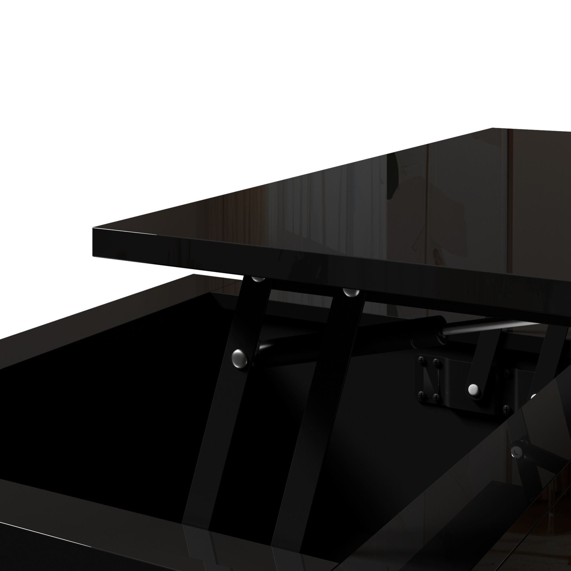 Table Basse Noir, Rangement, Étagères Réglables, Plan Relevable, 1 Tiroir, Design Moderne - Panneau composite de fibres de bois à densité et Métal - 100x50x54.5cm - Salon 3
