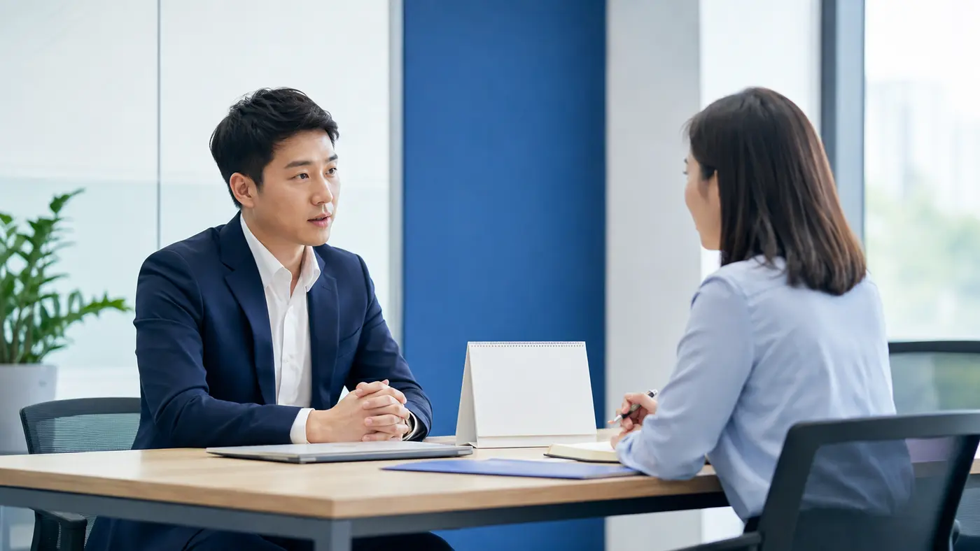 배우자 유산 사산휴가를 인사담당자와 상담하는 남성 근로자
