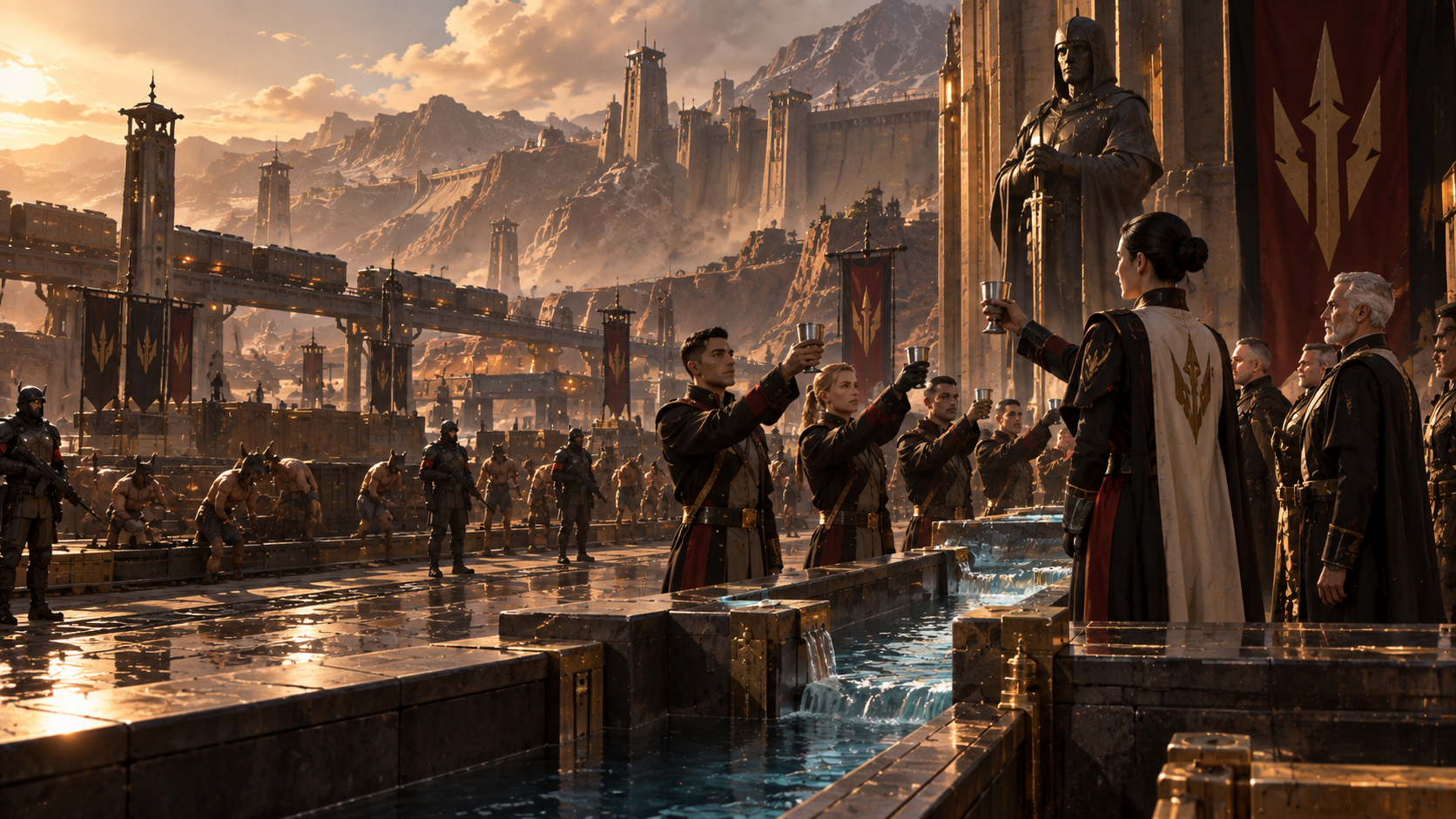 A formal Pecos Crown Water Oath ceremony beneath the Crownwall fortifications