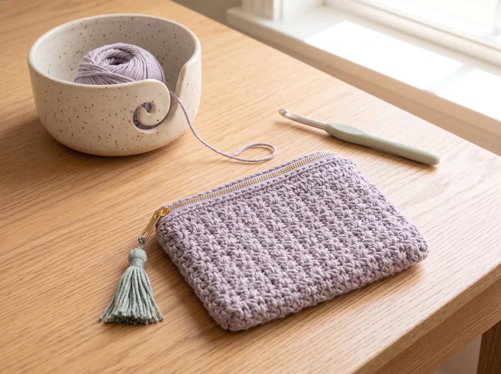 Textured Zipper Pouch finished crochet project