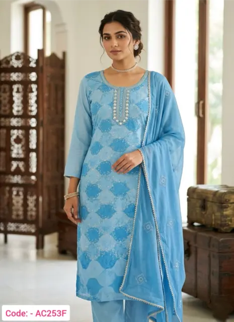 Turquoise color printed suit set