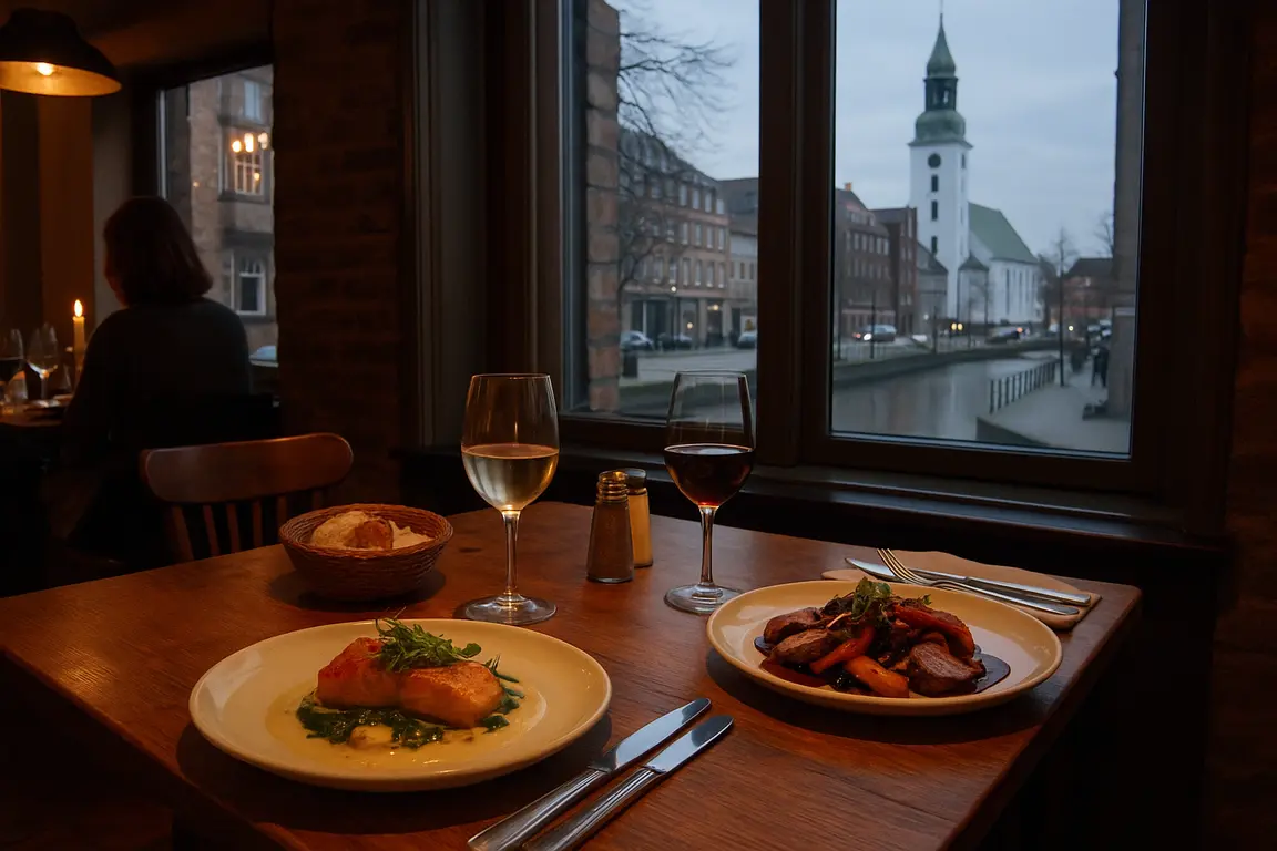 Restaurantbord med lækker mad og hyggelig stemning i Aalborg.