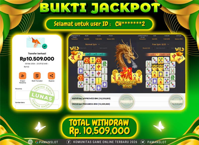 Selamat kepada Member PAMANSLOT Games Mahjong Ways - 2 : CH*******2