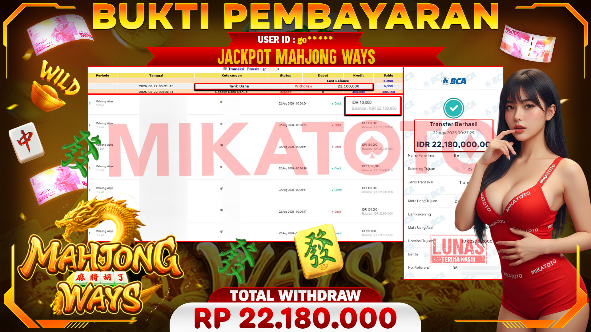🏆 SELAMAT KEPADA PEMENANG JACKPOT DI Mahjong Ways - PGSoft 22,180,000 🏆