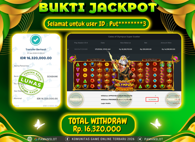 PAMANSLOT JACKPOT Game Gates of Olympus Super Scatter Rp.16,320,000- LUNAS