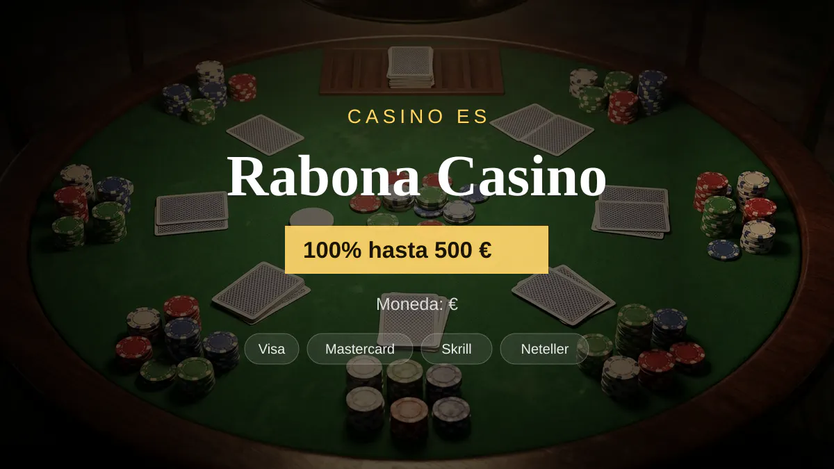 Rabona Casino — bono de bienvenida 100% hasta 500 € + 50 FS, pagos: Visa, Mastercard, Skrill, Neteller, Paysafecard