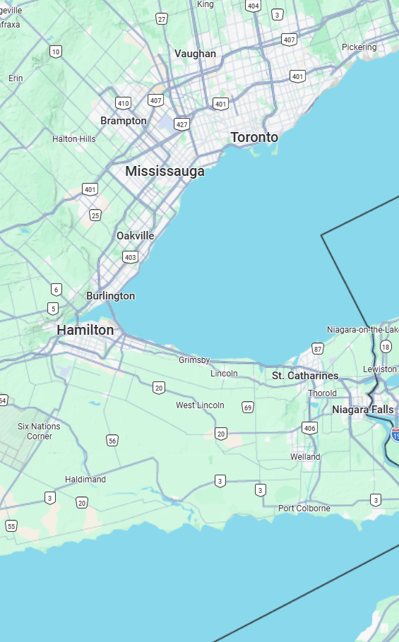Niagara and Welland area map