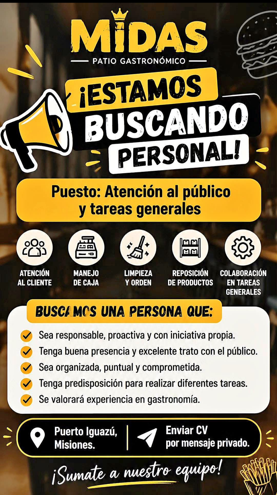 Se Busca Personal para Atención al Público en Puerto Iguazú