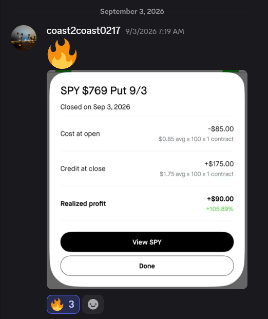 Member-posted result in the #wins channel