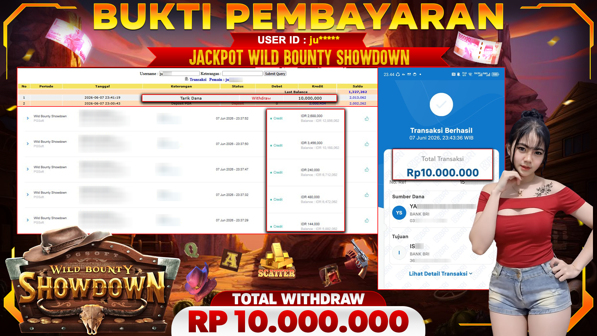 🏆 SELAMAT KEPADA PEMENANG JACKPOT DI Wild Bounty Showdown - PGSoft 10,000,000🏆