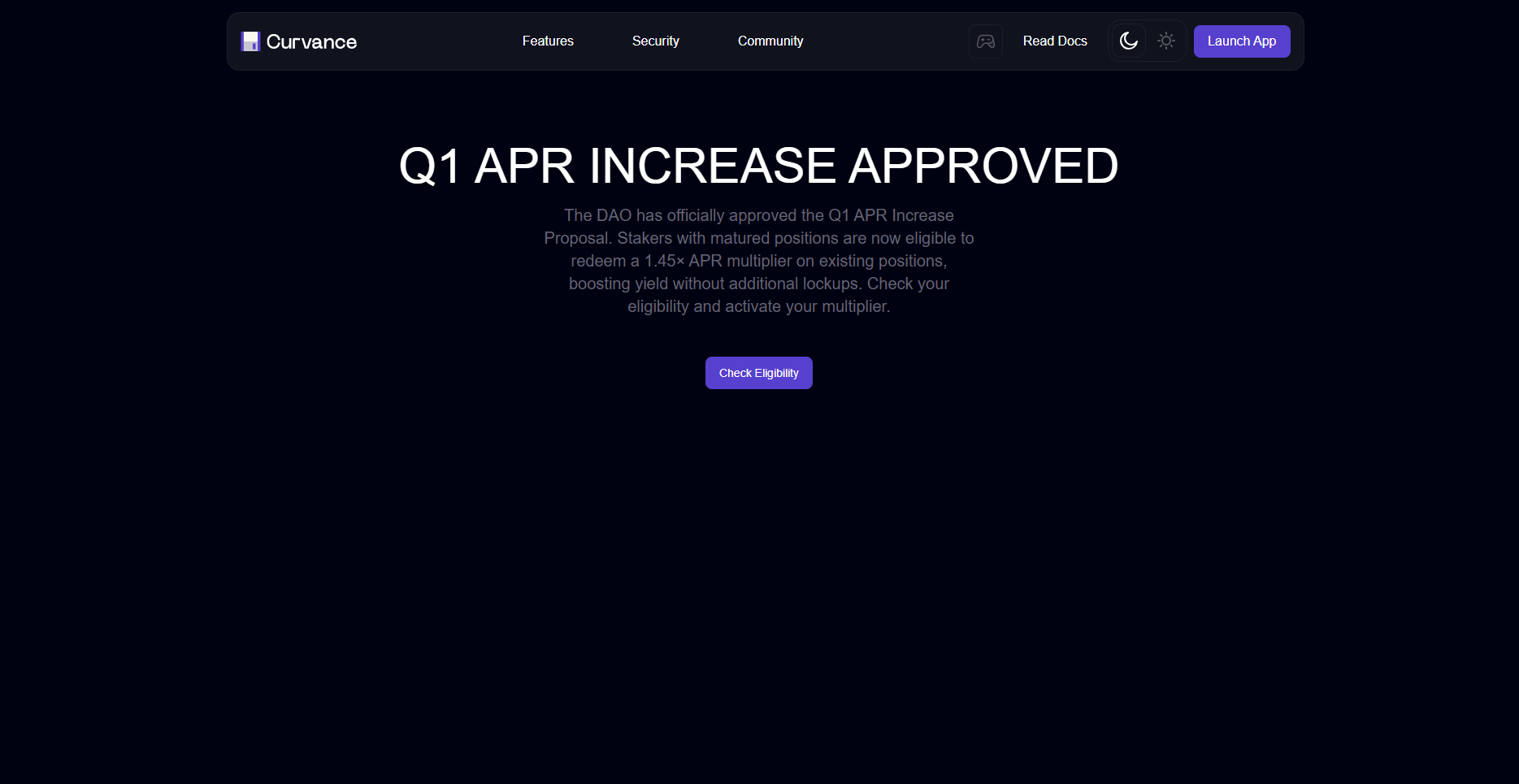 Stored capture of dashboard-curvance.xyz