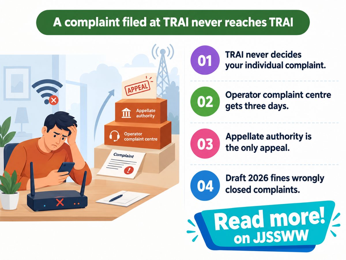 Escalation ladder diagram showing the trai complaint online route from operator to appellate authority