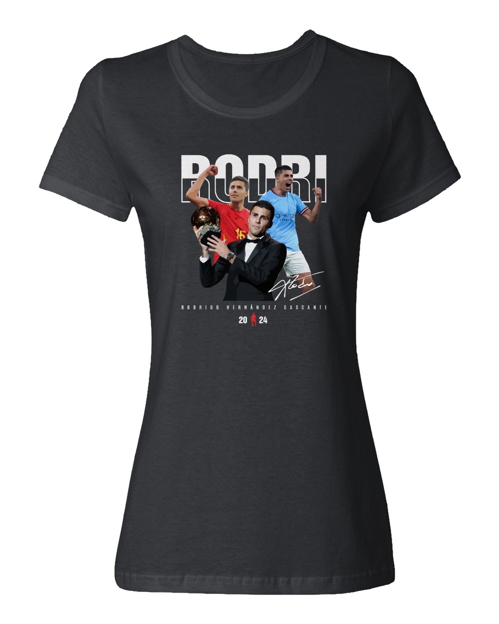 Manchester Star Trophy Tribute Tee – Golden Rodri Ladies’ Crewneck T-Shirt