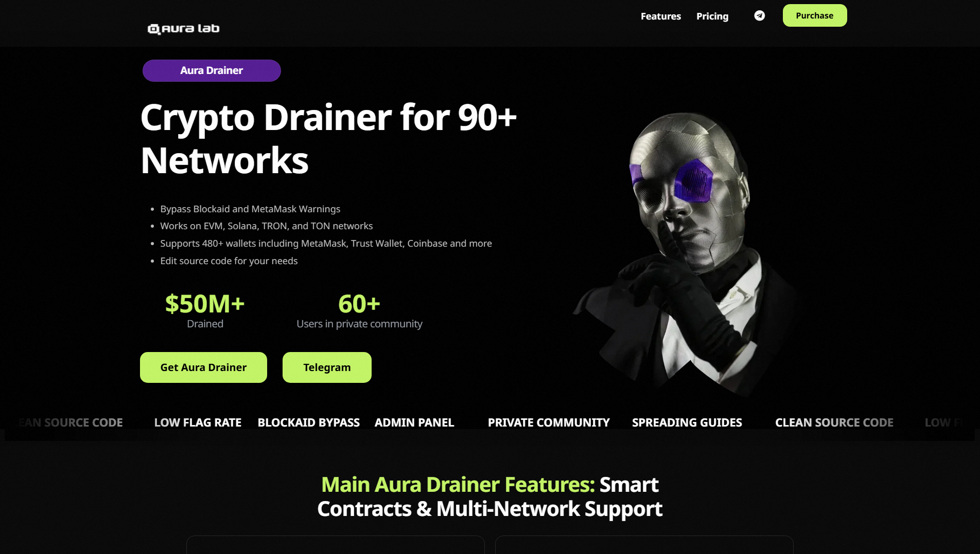 Forensic screenshot of auradrainer.gt.tc showing the phishing page layout